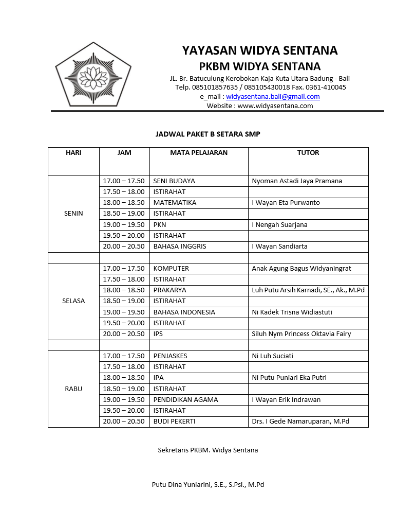 JADWAL PAKET B (SETARA SMP) - TRIWULAN II SEMESTER I TAHUN PELAJARAN 2021-2022