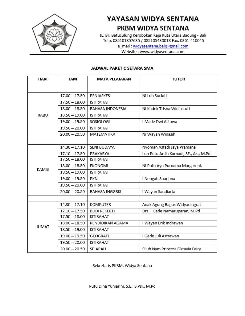JADWAL PAKET C (SETARA SMA) - TRIWULAN II SEMESTER I TAHUN PELAJARAN 2020-2021